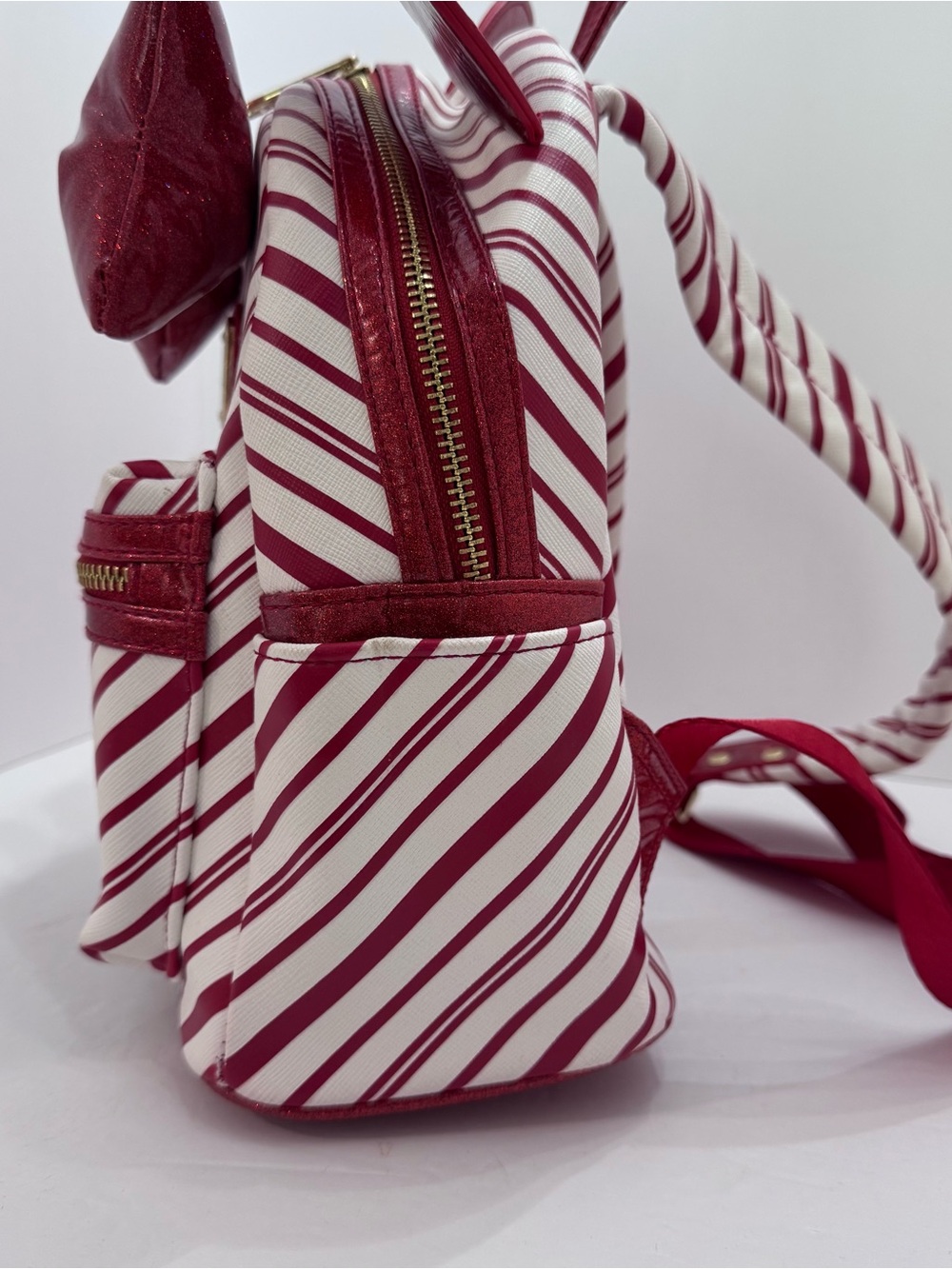 LOUNGEFLY Disney Parks Christmas Holiday Candy Cane Peppermint Mini Backpack - Picture 2 of 7